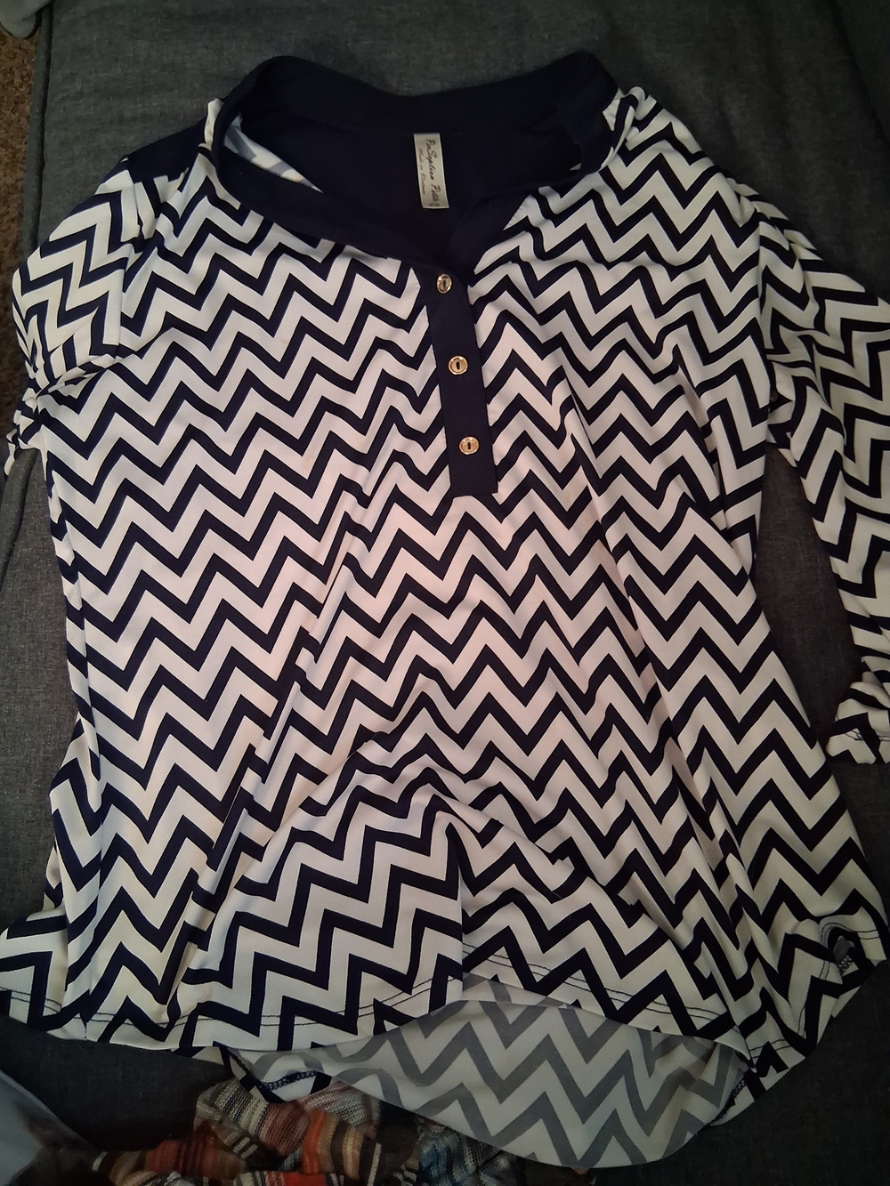Perseption Navy and White Chevron Henley Top